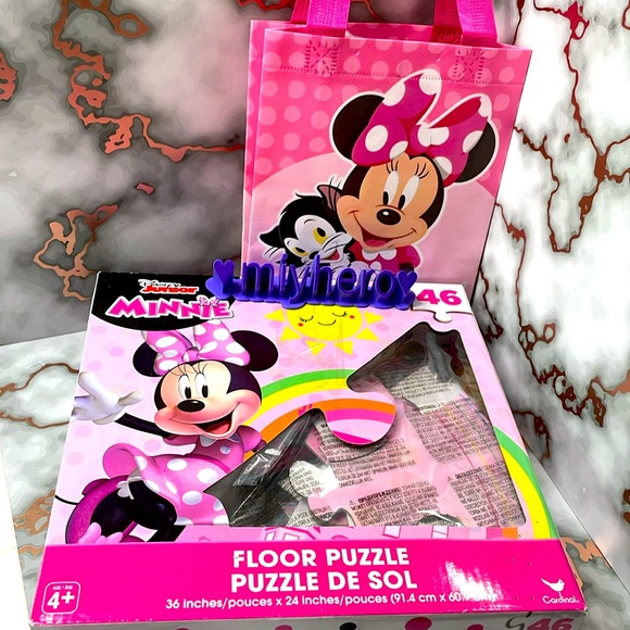 Disney 46pc Minnie Mouse floor puzzle with pink mini tote bag - Picture 1 of 5
